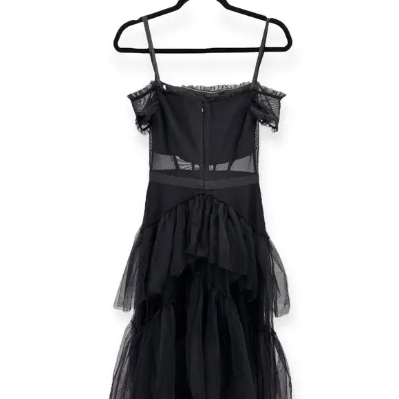 Betsy & Adam Black Off The Shoulder‎ Corset Tiered Tulle Evening Dress - Size 0